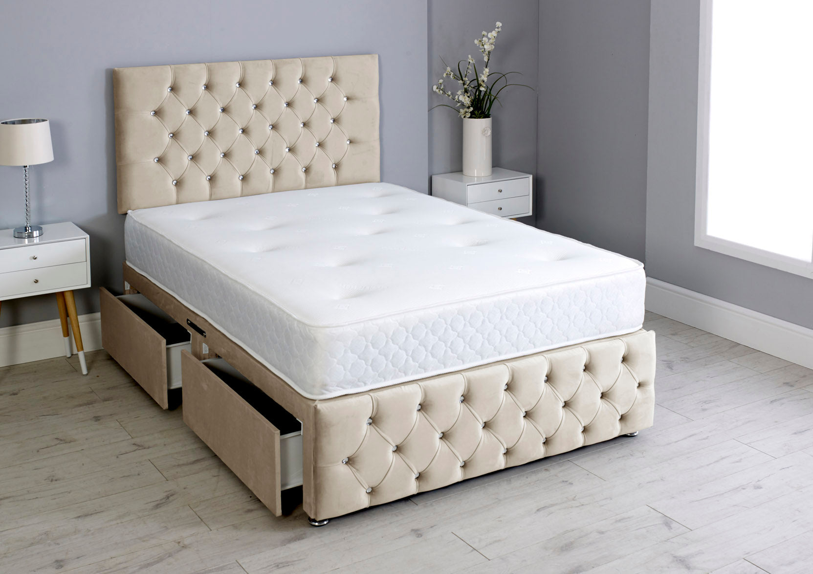 Milly Chesterfield Divan Bed Set with Footboard & Mattress