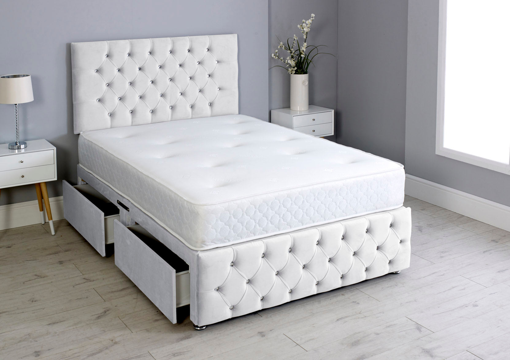 Milly Chesterfield Divan Bed Set with Footboard & Mattress