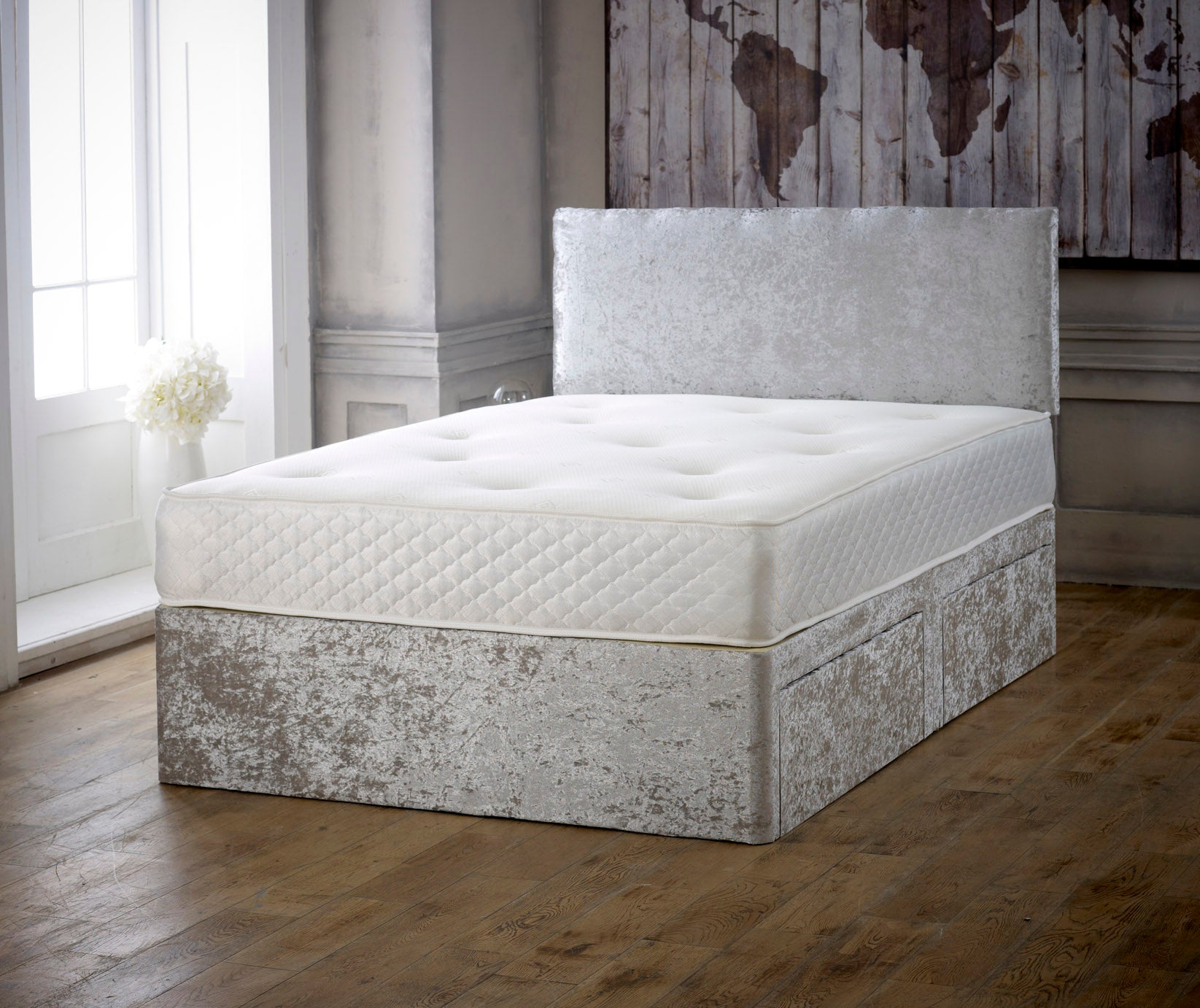 Plain Cassie Divan Bed Set with Memory Sprung Mattress