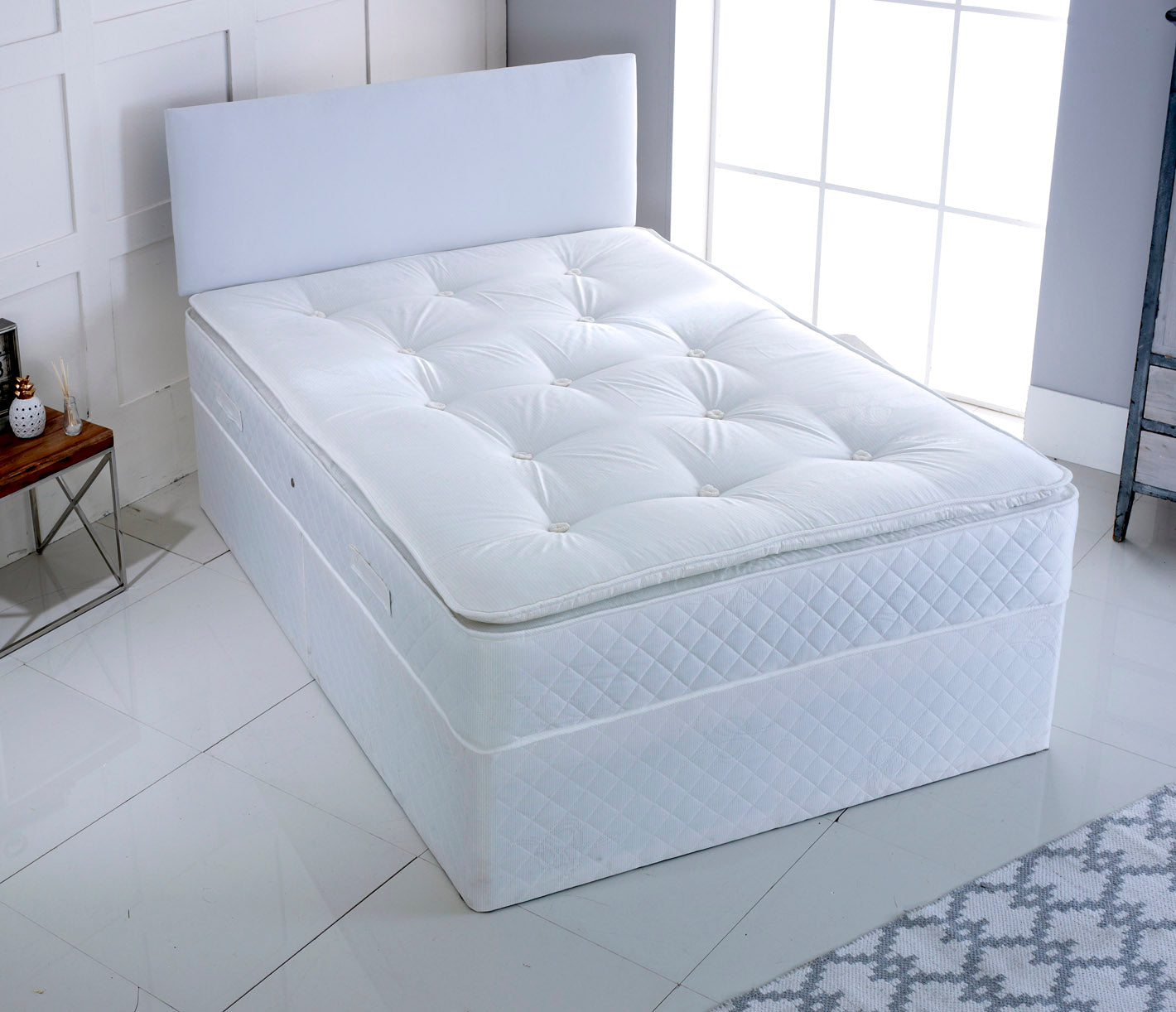 Pillowtop Divan Bed Set With Pocket Mattress And Headboard